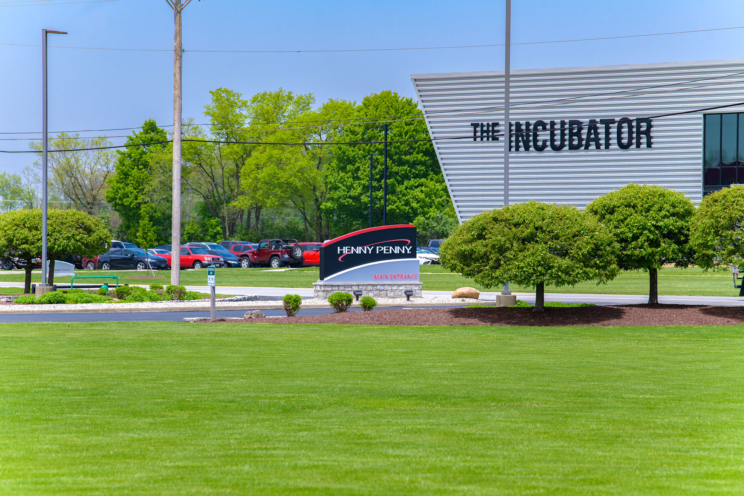 landscaping outside of a factory