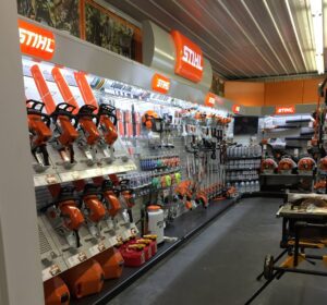 inside a retail store front of a Stihl dealership in Darke and Preble County Ohio