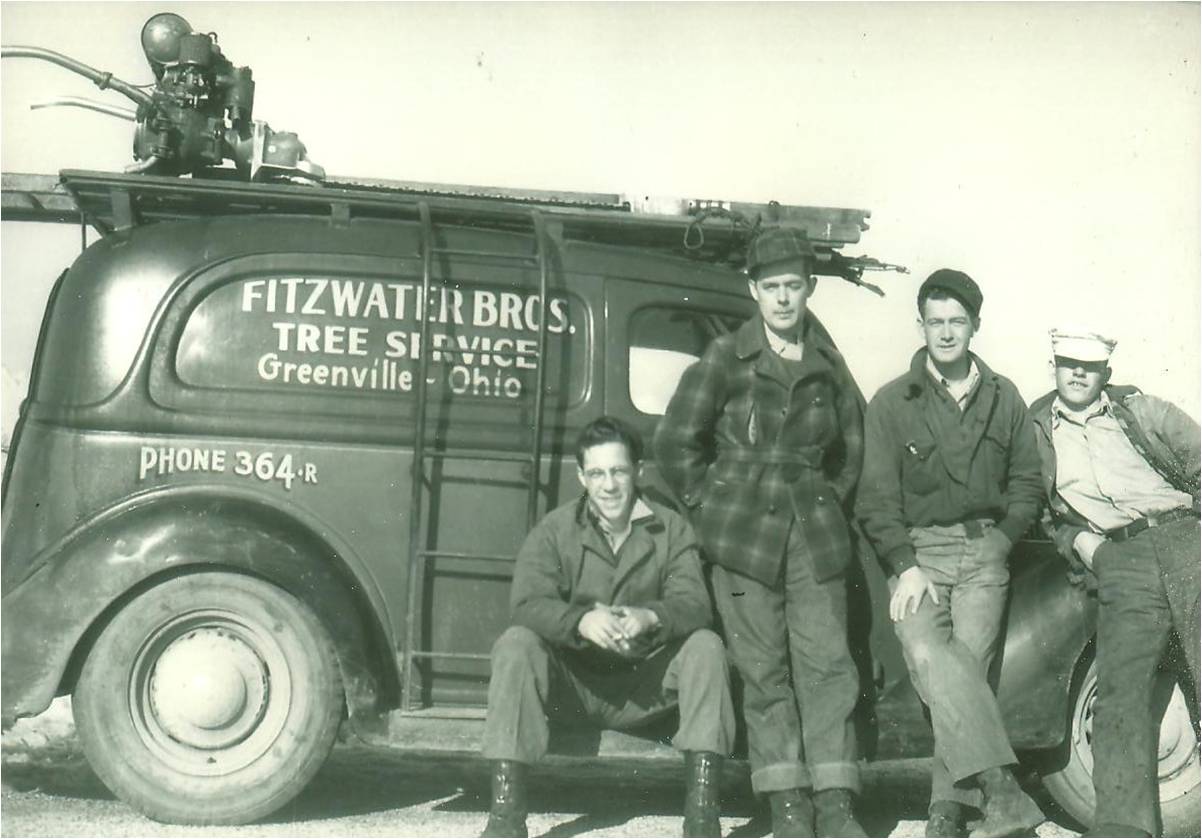 Fitzwater Brothers Tree Service established in 1946, image of three Fitzwater brothers and their first truck