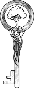 vintage key design featuring the Fitzwater tree logo