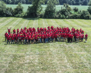 Large number of Fitzwater employees in an aerial drone shot.
